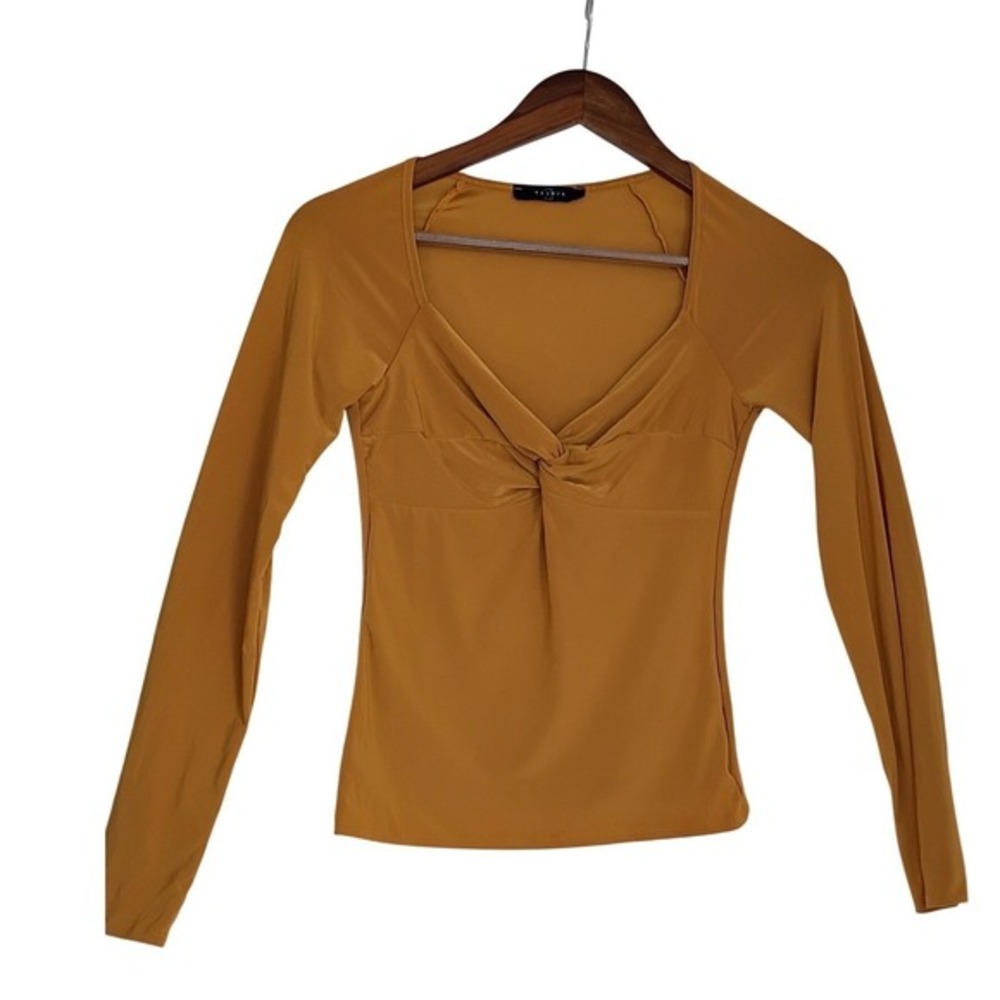 2 Saints‎ New Mustard Women Y2K Coquette Twist Front Long Sleeve Top Size S NWOT